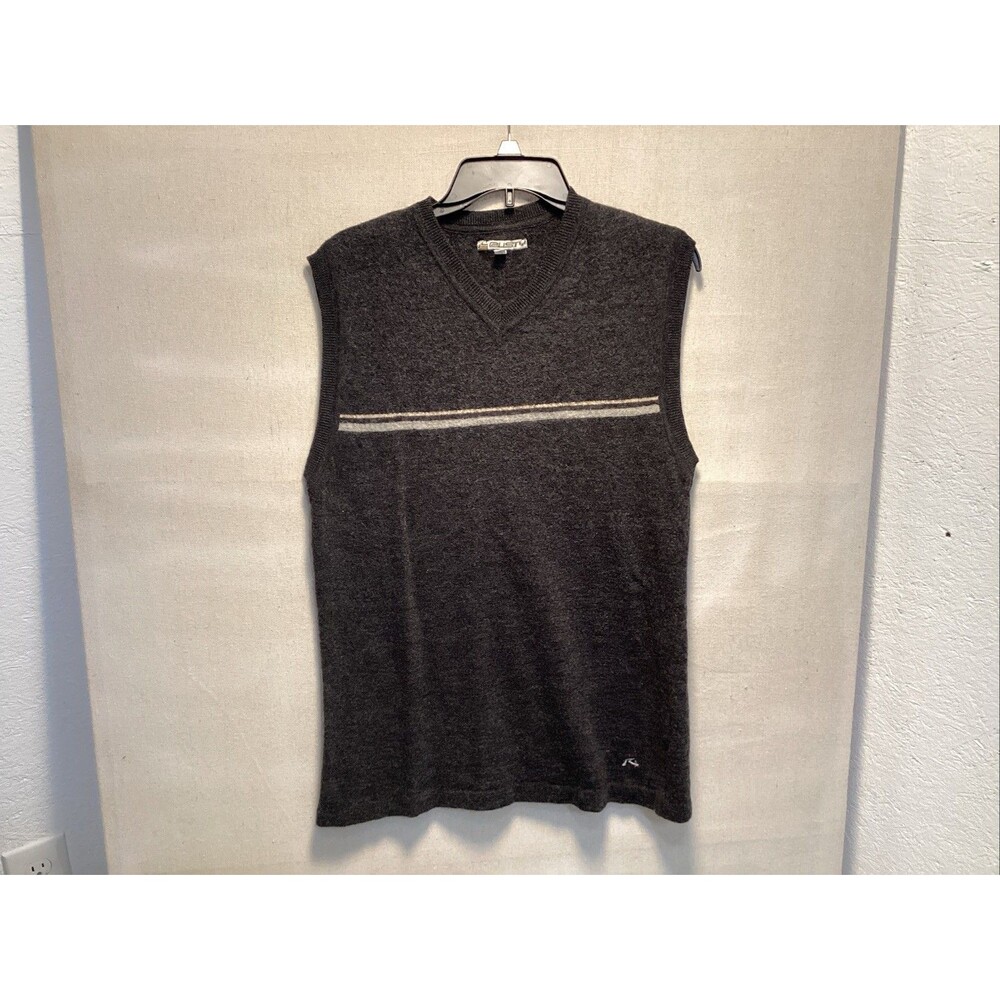 vintage rusty men’s M v neck vest 100% wool dark gray w/stripe